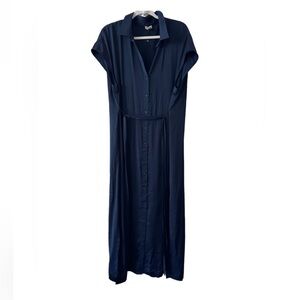 Chico’s navy blue  button down chiffon shirt dress w slit on side NWOT